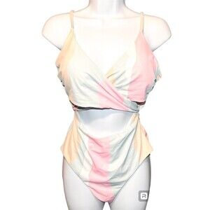 Women’s One Piece Cut-Out Wrap Tie Back Swimsuit - Pastel -  L